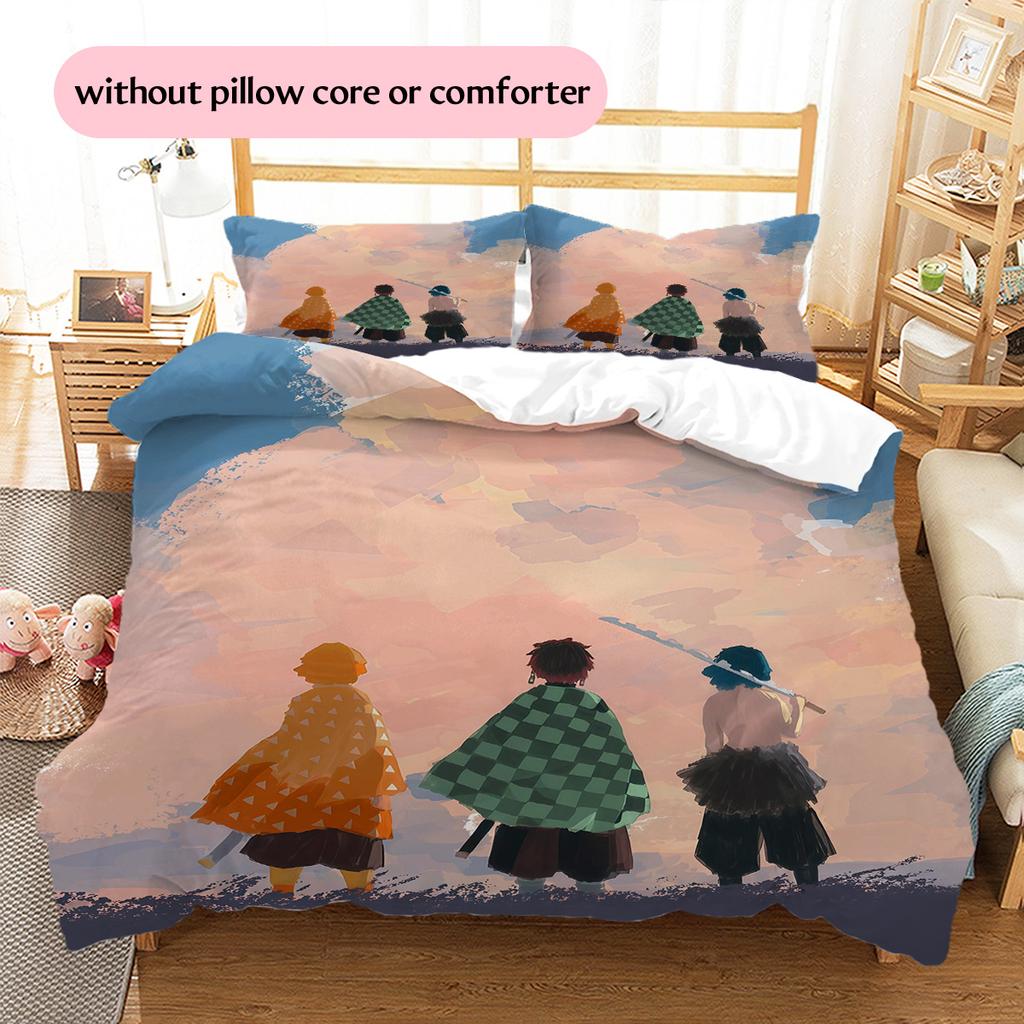 Demon Slayer Pattern Bedding Quilt Set Home Decoration Gift (1 * duvet cover + 2 * pillowcase without core)