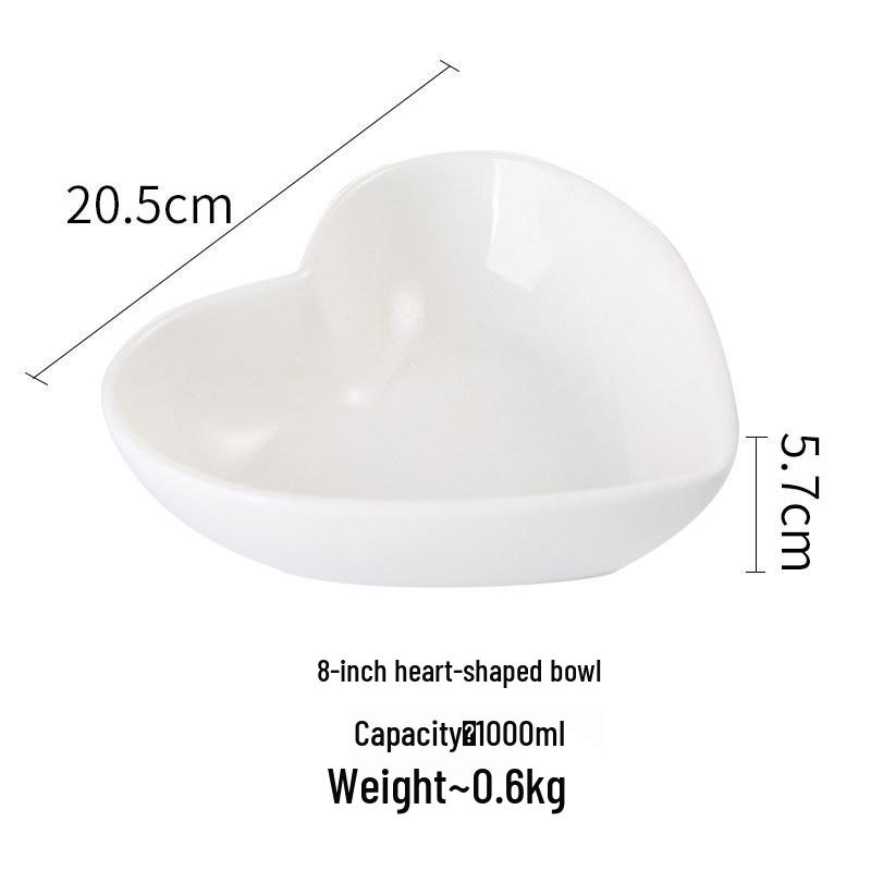Pure White Heart-Shaped Ceramic Bowl and Plate Set - Ideal for Fruit, Salad, Sauce, Baking, and Soup.