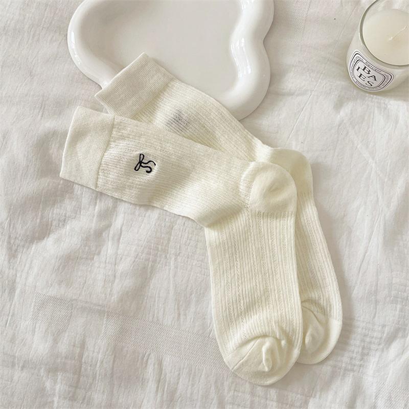 Woman Ultra Thin Version  Ins Bow Solid Color Mesh Mid Tube Breathable Socks Black White Grey Girl  Style Sweet Socks