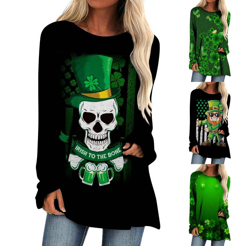 

Модные женские повседневные свободные футболки с круглым вырезом и длинными рукавами с принтом, топы