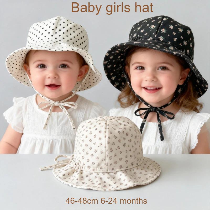 Baby Girls Sun Hat 46-48cm 6-24 Months Spring Summer Infant Girl's Fisherman Caps Breathable Outdoor Solid Color UV Protection