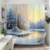 White Snowman Christmas Shower Curtains Christmas Gift Blue Forest Deer Rustic Cottage Washable Home Bath Curtain Bathroom Decor