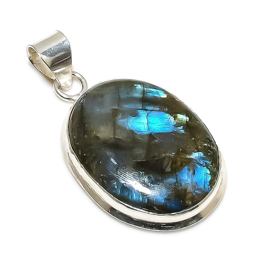 Labradorite Gemstone 925 Solid Sterling Silver Jewelry Pendant 1.85" SU-10294