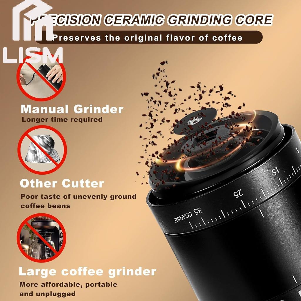 Portable Electric Coffee Bean Grinder with 38 Adjustable Settings Rechargeable Coffee Grinders for Home Use Coffee Grinder