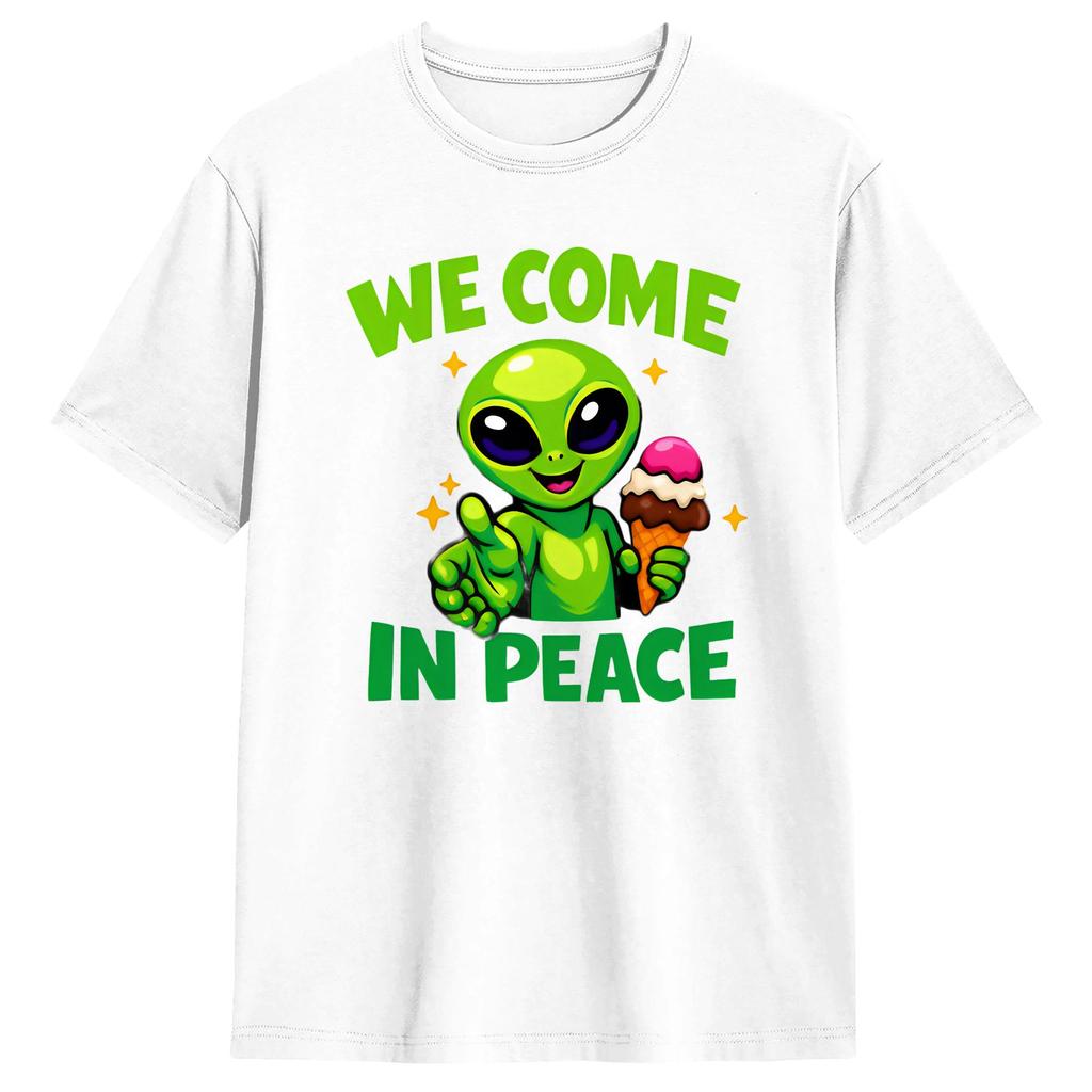 Unisexs TShirts UFO We Come in Space Alien Novelty Cotton Tee Shirt Short Sleeve T Shirts Crew Neck Clothes Original