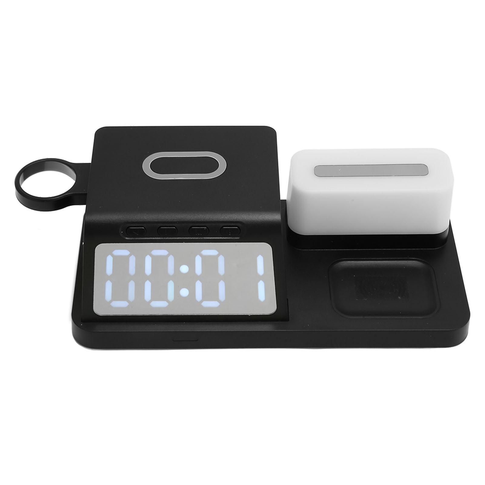 Multifunctional Alarm Clock Wireless   with Night Light Calendar for Phone Watch Earphone