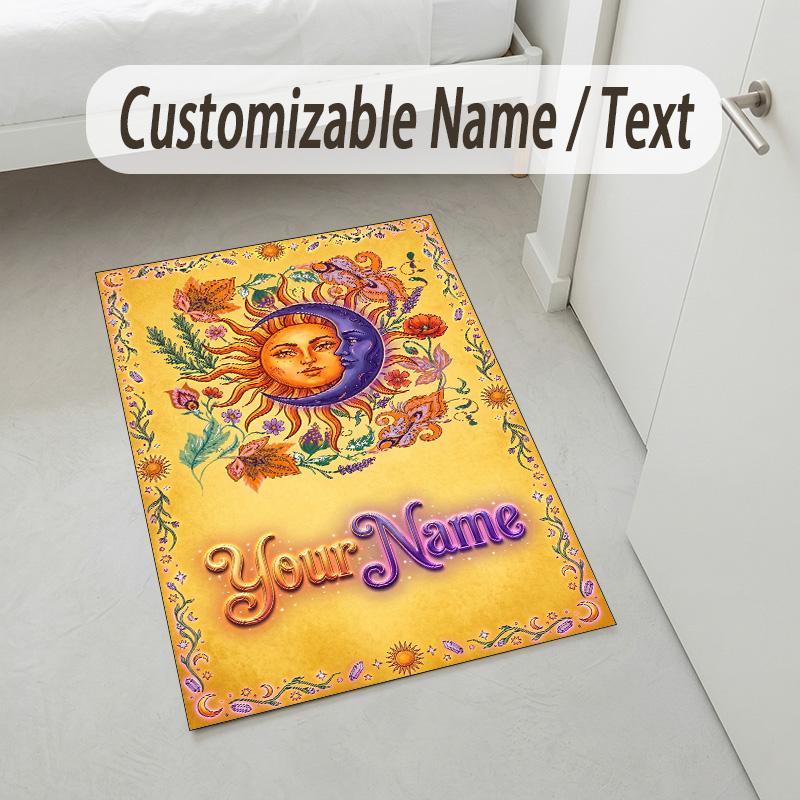 Floral Garden Theme Crystal Velvet Rug Personalized Custom Name Text Soft Floor Mat Home Decor
