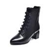 Fashion short boots autumn and winter new pointed thick heel first layer cowhide double-breasted side zipper women's leather boots