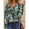 Women's Creative Printed Zipper Long-sleeved T-shirt, Breathable, Soft and Comfortable, Suitable for All-year-round Casual Wear