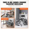 Shower Wheelchair 17.5in Al Alloy Commode Bathroom Wheelchair for Disabled