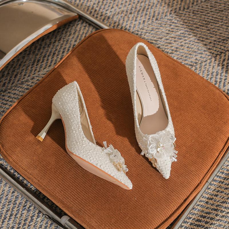 B Mode sexy Hochzeitskleid vielseitige Damen Einzelschuhe hohes Temperament neue Damen Stiletto spitze Schuhe