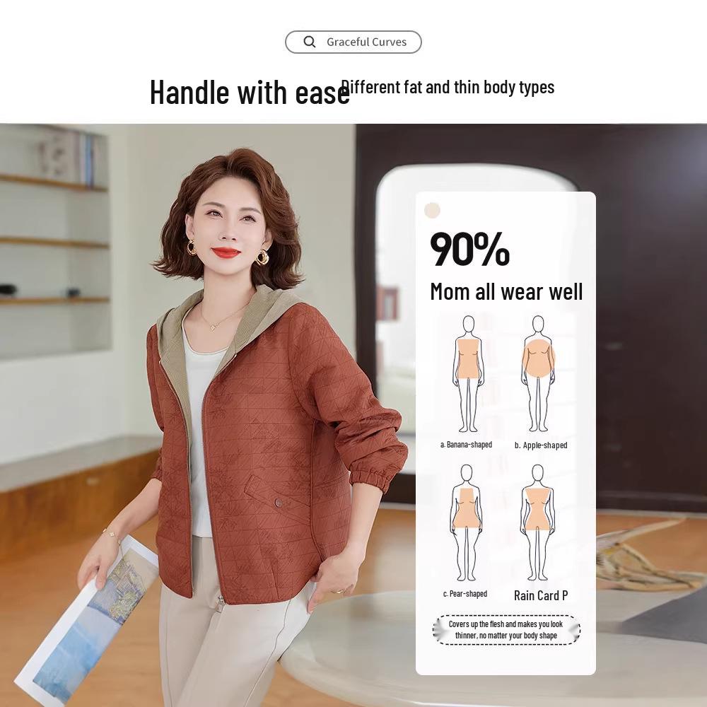 Stylish Spring Hooded Cardigan for Middle-Aged and Elderly Women: Short, Fashionable Outerwear for Spring and Autumn