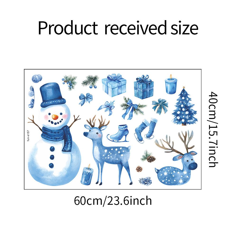 Fun-e157 Christmas Blue Snowman Fawn Christmas Tree Refrigerator Kitchen Beautification Wall Sticker