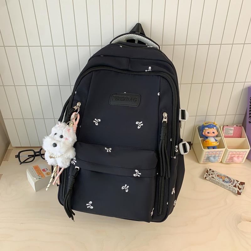 Schoolbag College Style School Bag Women's High Value 1011 New Large Capacity Bow Backpack Junior High School Student Backpack