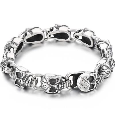 Cool Skull Heads Face Chain Men's Bracelet Punk Gothic Style Bikers Handmade Stainless Steel Jewelry Gifts for Men Wholesale
