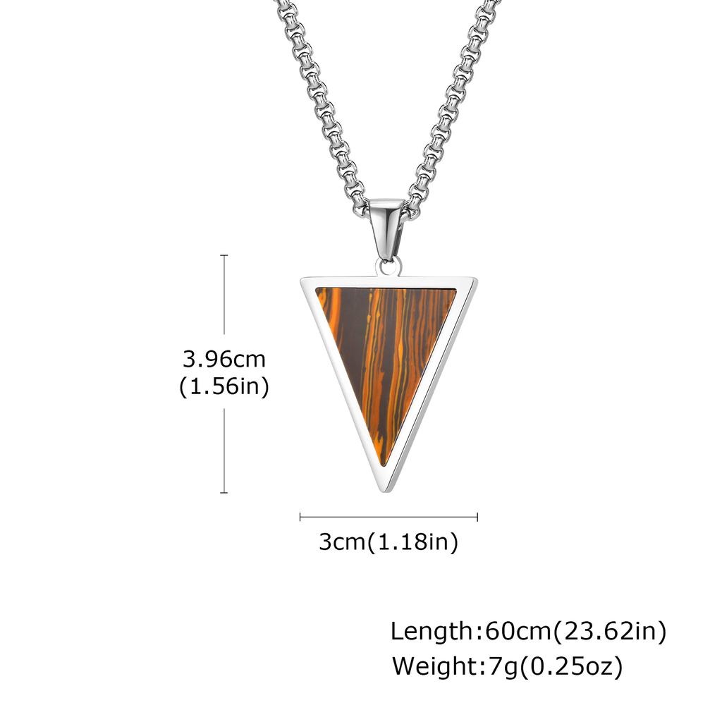 Geometric Pendant Necklace for Men Boys,Stainless Steel Inverted Triangle Natural Stone Collars,Trendy Jewelry Gifts