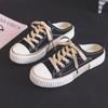 Kekse halbschlepp Sommer neue Canvas-Schuhe Damen Low-Top Slipper halbe Stütze Ein-Pedal-Hausschuhe lässige Damenschuhe