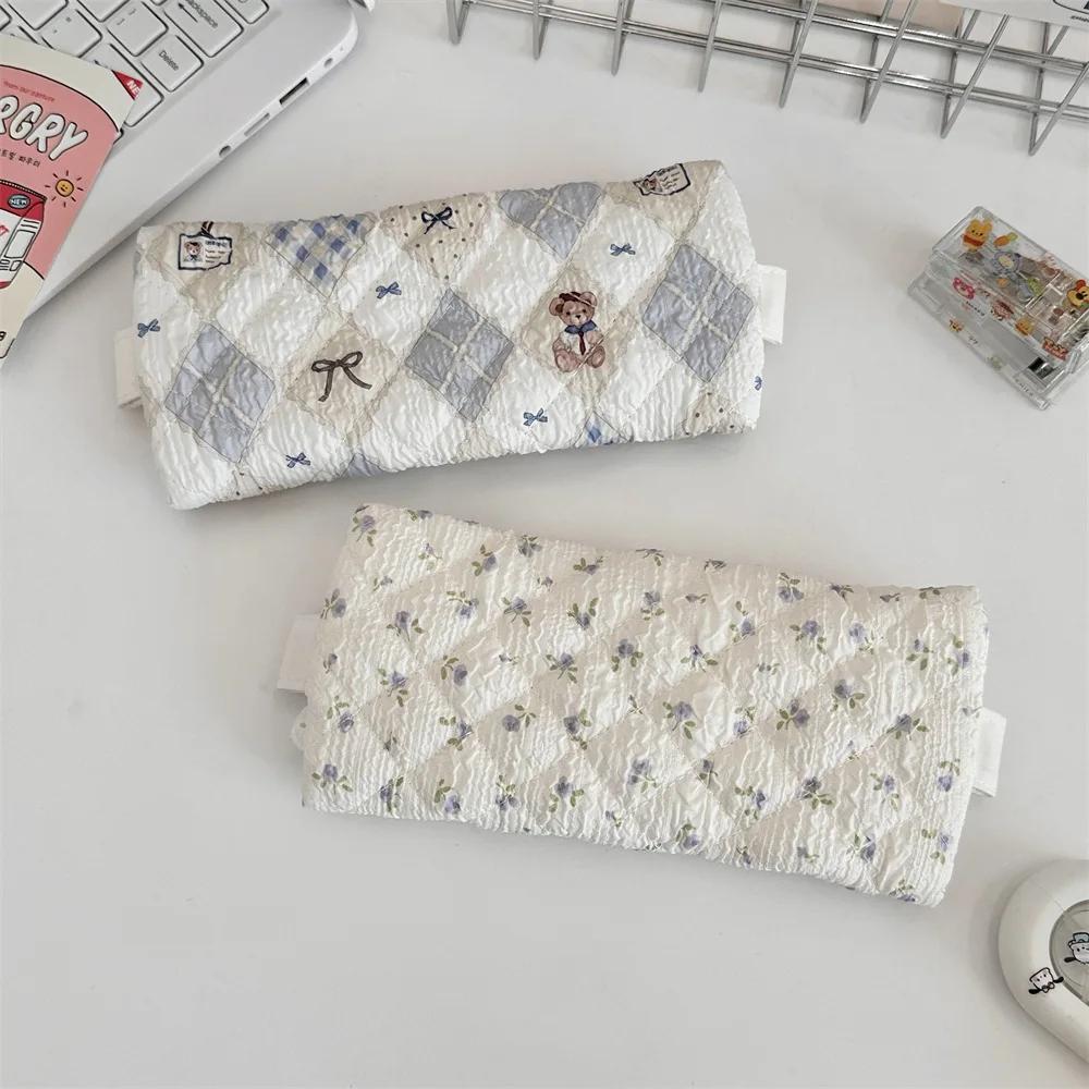 Cute Lace Ruffle Pencil Case for Kids Girl Sweet Cartoon Makeup Brush Organizer Large Capacity Soft Fabric Stationery Storage