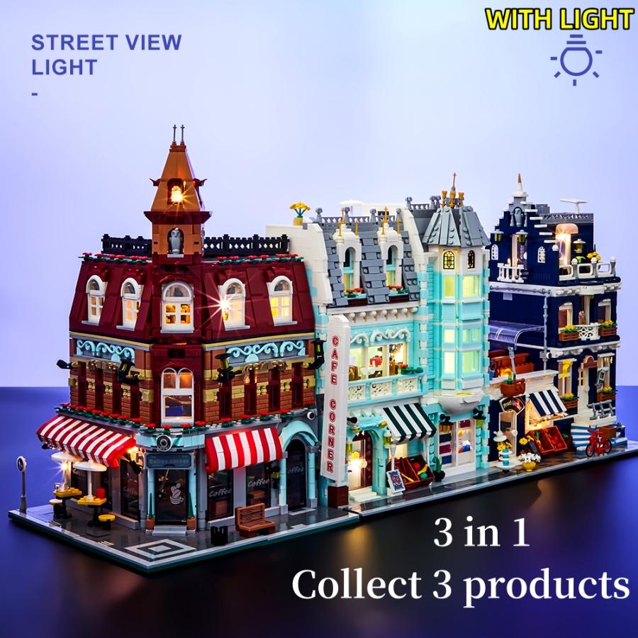 Non-Toxic European Street Scene Architecture Creative 3D Micro Building Blocks Coffee Shop Market Store Adult Kid Christmasgift