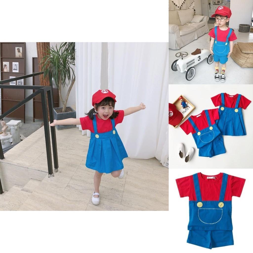 Super Mario Bros Costumes Cosplay Show Set For Kids With Stylish Cartoon Design