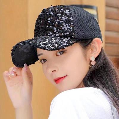 Mode Glitter Mesh Atmungsaktive Pferdeschwanz Baseball Cap Frauen Mädchen Sommer Outdoor Sport Sonnenhüte Glänzende Pailletten Hip Hop Caps