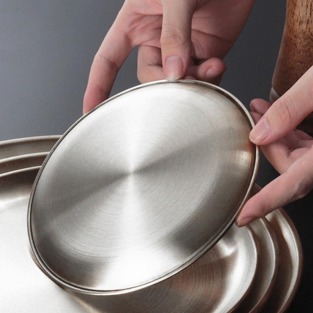 10-Piece Stainless Steel Dinner Plates, Round Salad Dessert Plates, Serving Plate for Home Kichten, Outdoor Camping, Snack, Pizza and BBQ