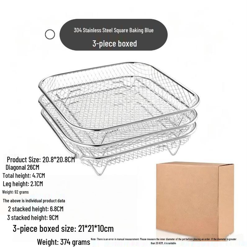 304 Stainless Steel Baking Rack for Air Fryer & Oven - Dehydrating, Oil Draining, and Frying.