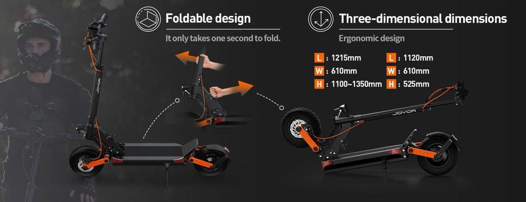 JOYOR S5-Z 600W Foldable Electric Scooter, 48V 13Ah, 55km Range, 10" Off-Road Tires, Dual Disc Brakes, Dual Suspension