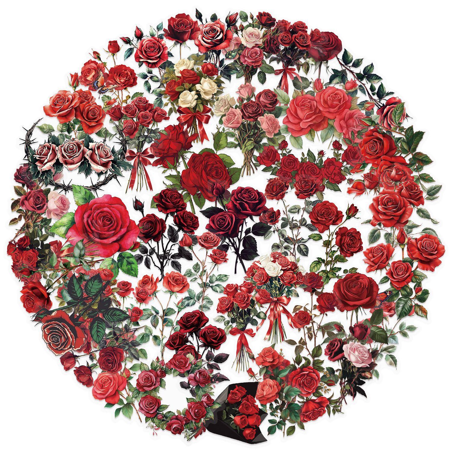 

Набор из 50 прозрачных ретро-красных наклеек с розами, водонепроницаемый прозрачный ПЭТ материал для блокнота, декоративные наклейки для гитары, ноутбука