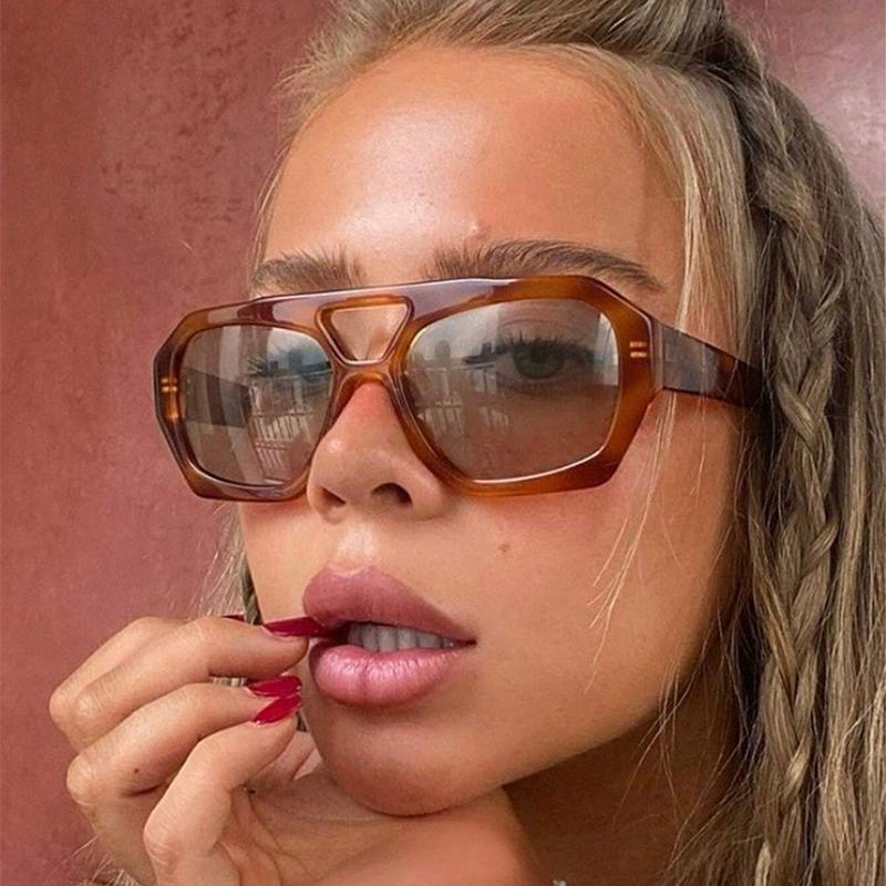 Fashionable Square Sunglasses For Men Women Dual Beam Retro Unique Ocean Lens Big Eyewear Unisex Sun Glasses