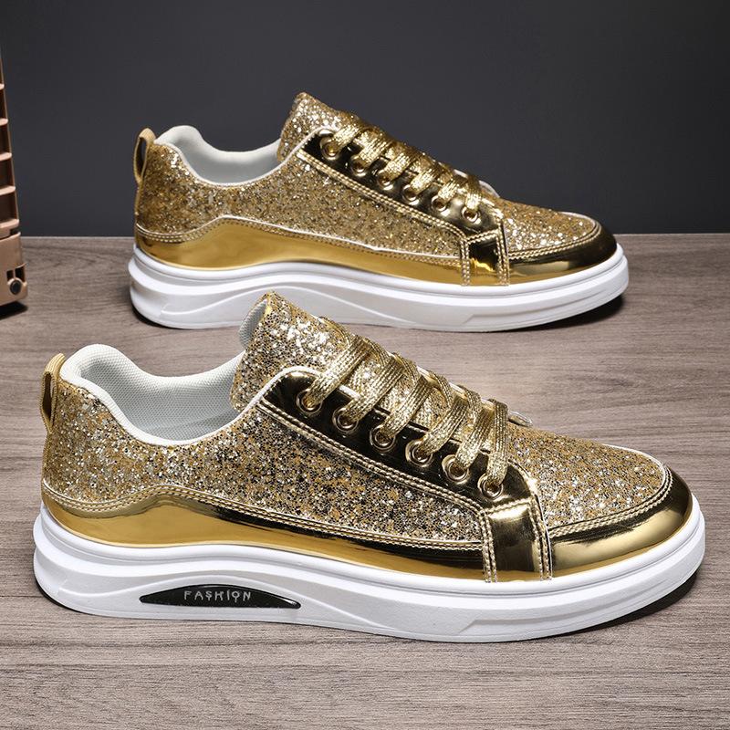 Men's Sneakers New Luxury Fashion Skateborad Shoes Glitter Casual Shoes Men Platform Vulcanize Shoes Big Size Tenis