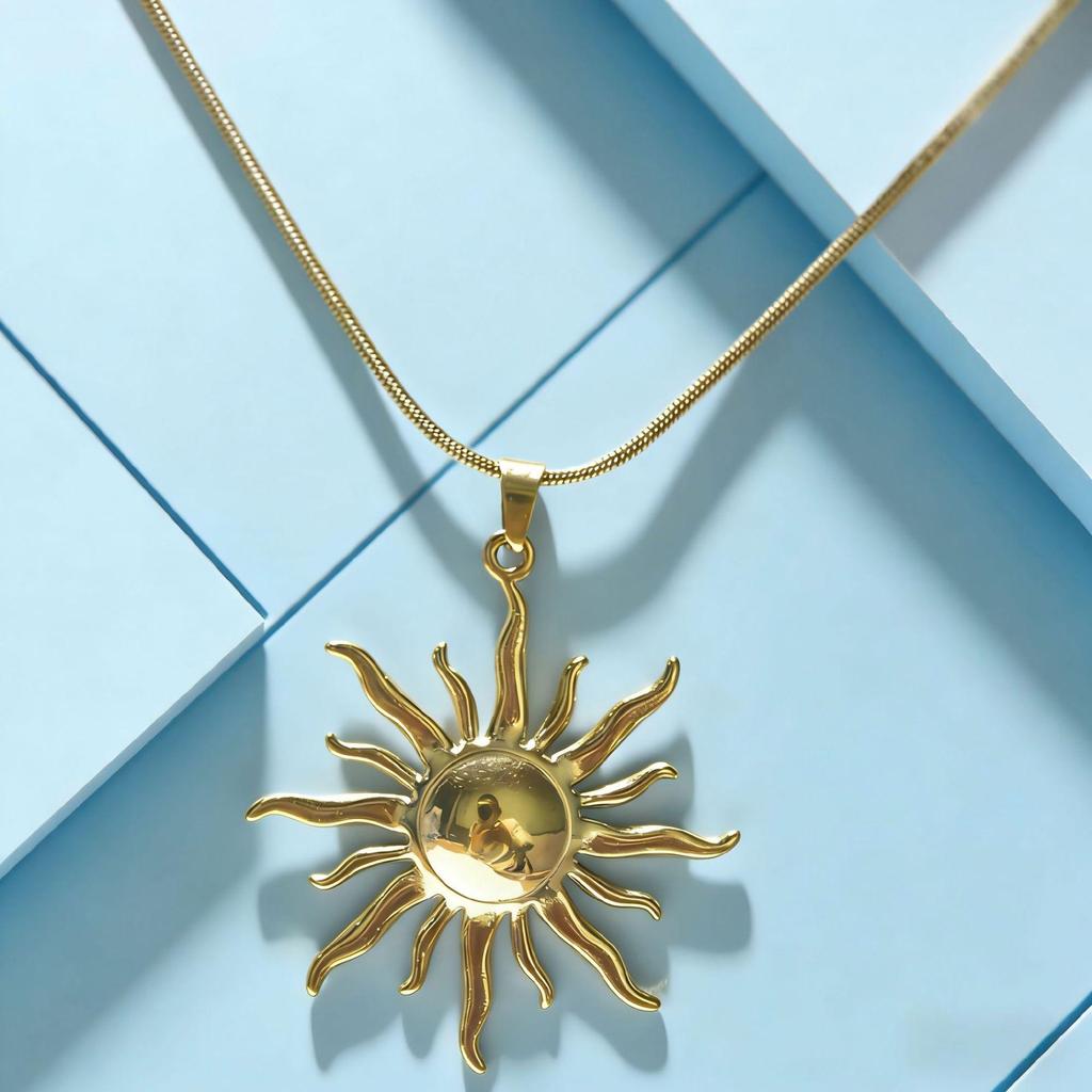 Unisex Copper Sunflower Pendant Necklace with Stainless Steel Snake Chain - Colorfast Punk Accessory