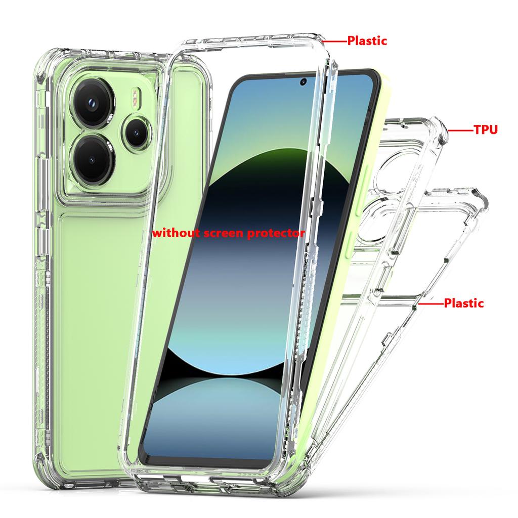 3 in 1 Hybrid Armor Shockproof Case For Xiaomi Redmi Note 14 4G 6.67 inches Plastic Frame Transparent Acrylic TPU Phone Cover