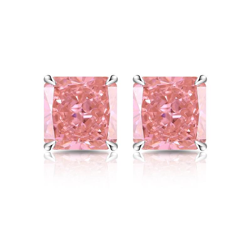 925 Sterling Silver Colored Ice Flower Cut Square Crystal Zircon Stud Earrings Birthday Party Anniversary Holiday Gift