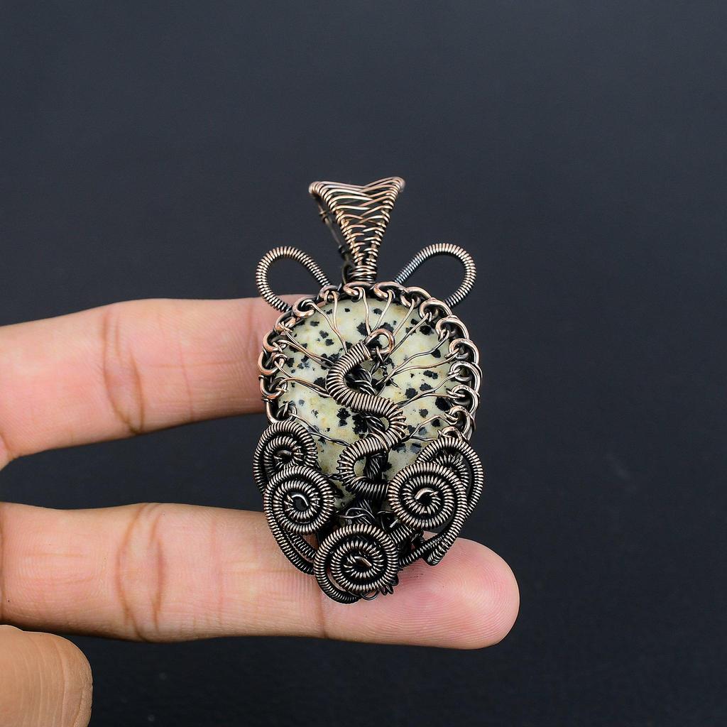Dalmation Jasper Pendant, Handmade Gemstone Jewelry, 999 Copper Wire Wrapped Pendant Jewelry, Brand New Pendant Gifts For Mom