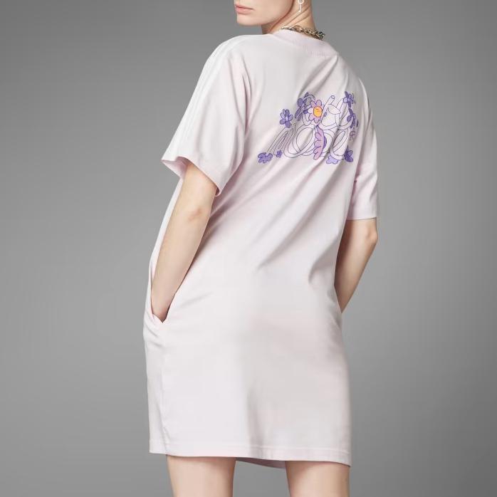 Adidas Trefoil Solid Color Logo Embroidered V-Neck Short Sleeve Dress Women dresses Pink HT4948