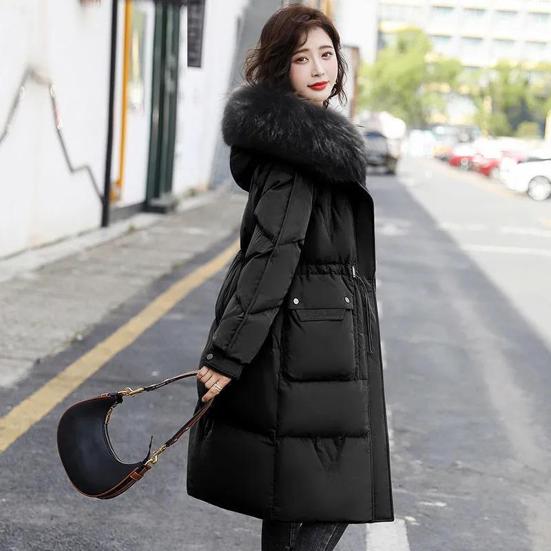 Women's Windproof Winter Jacket - Thick Down, Big Fur Collar