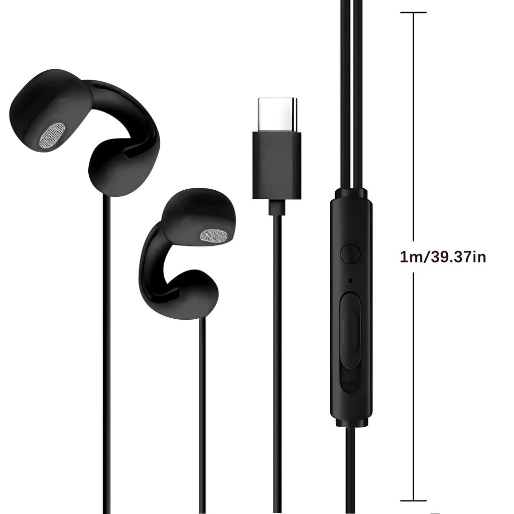 Wired Open Ear Headphones Earclip Air Conduction Music Earbuds Gaming Headset Earphones with Lavalier Microphone 3.5mm/Type-C