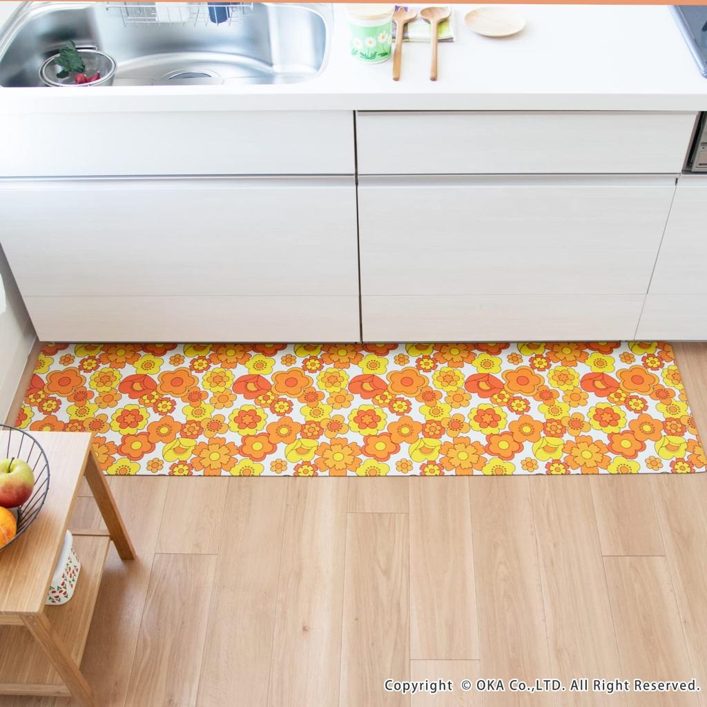 Oka Luance Kitchen 45cm x Orange Soft PVC No Washing (OKA) Mat, Approx. 180cm, (Showa Retro, Wipeable, Vinyl, Required)