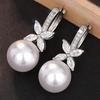 Drop Earrings for Wedding Women Simulated Pearl Pendant Accessories with Bright Zirconia Luxury Graceful Jewelry