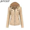 BITCED Hooded Leather Jacket Two-Piece Set with Detachable Lining Plus Size Leather Jacket for Women Spring/Autumn Outerwear