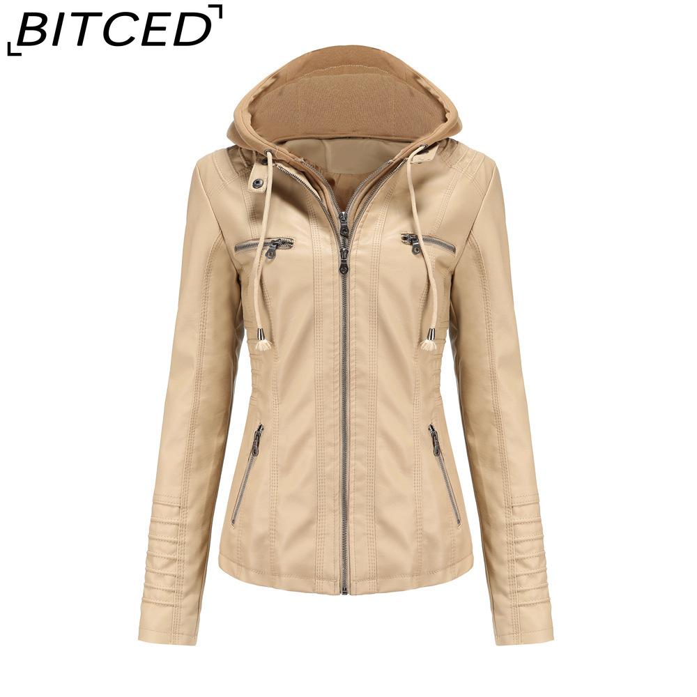 BITCED Hooded Leather Jacket Two-Piece Set with Detachable Lining Plus Size Leather Jacket for Women Spring/Autumn Outerwear