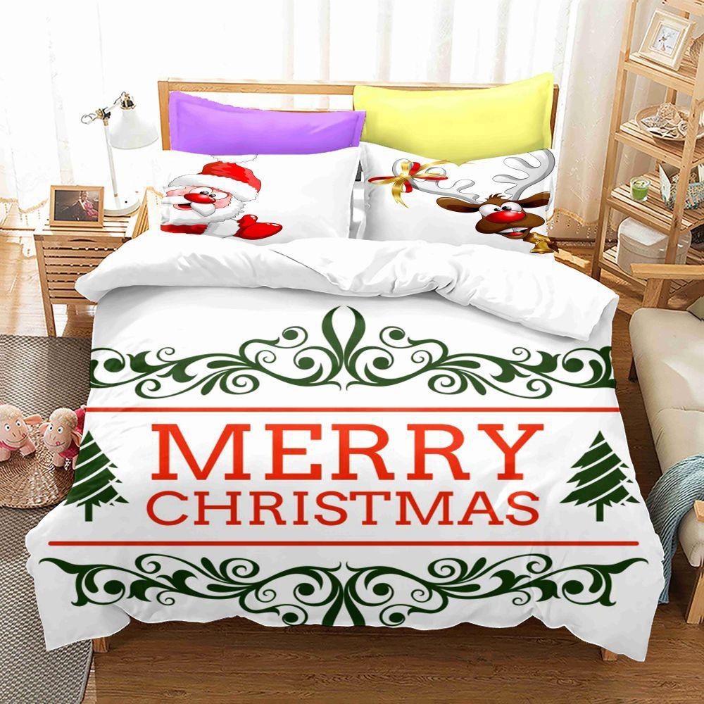 3D Digital Printing Bedding Four-Piece Set Three-Piece Set Christmas Bed Sheet Quilt Pillow