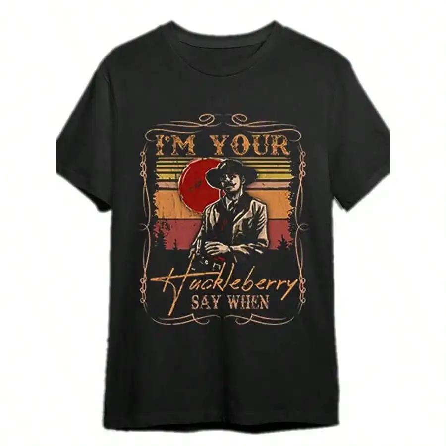 Mens Vintage Im Your Huckleberry Graphic TShirt Doc Holliday Tombstone Design Black Cotton Short Sleeve Tee For Casual Wear S