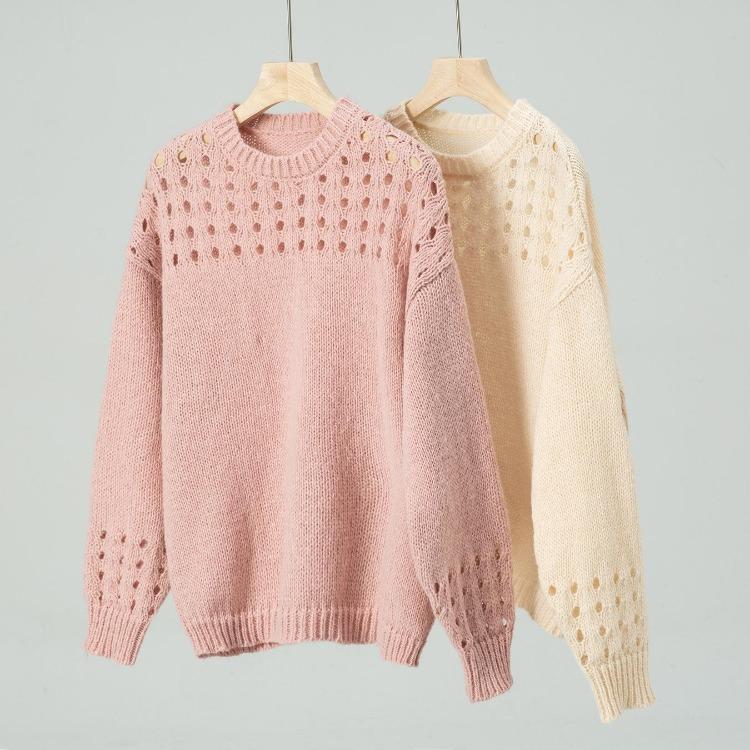 Vintage Autumn Winter Loose Knitwear Sweater Long Sleeve Solid Color Cardigan O Neck Top