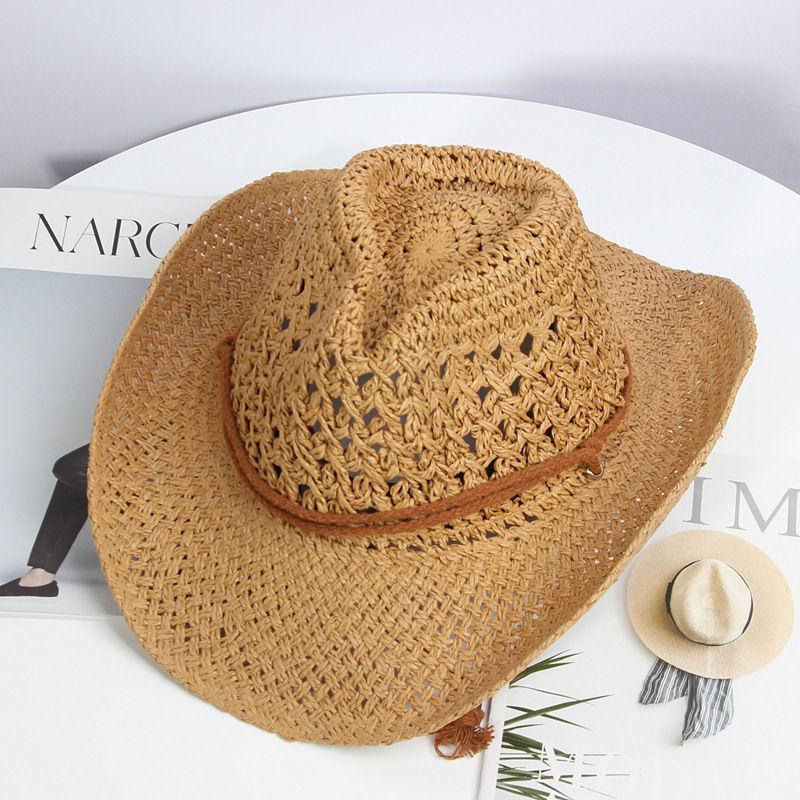 Pălărie de cowboy de vest, pălărie pliabilă din rafie, pentru bărbați și femei, pălărie de jazz de plajă de vară, pălărie de soare cu bor mare