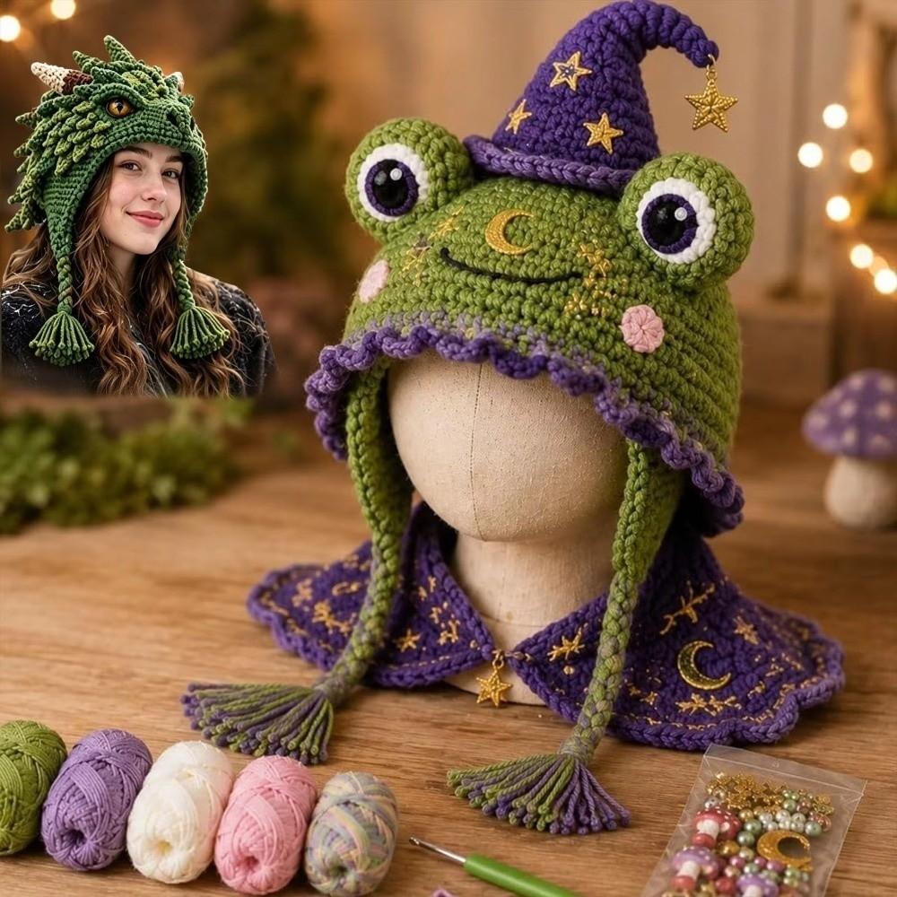 With Step-by-Step Guide Hood Hat Crochet Kit Animal Hood Hat Crochet Kit  for Adults&Kids Gift