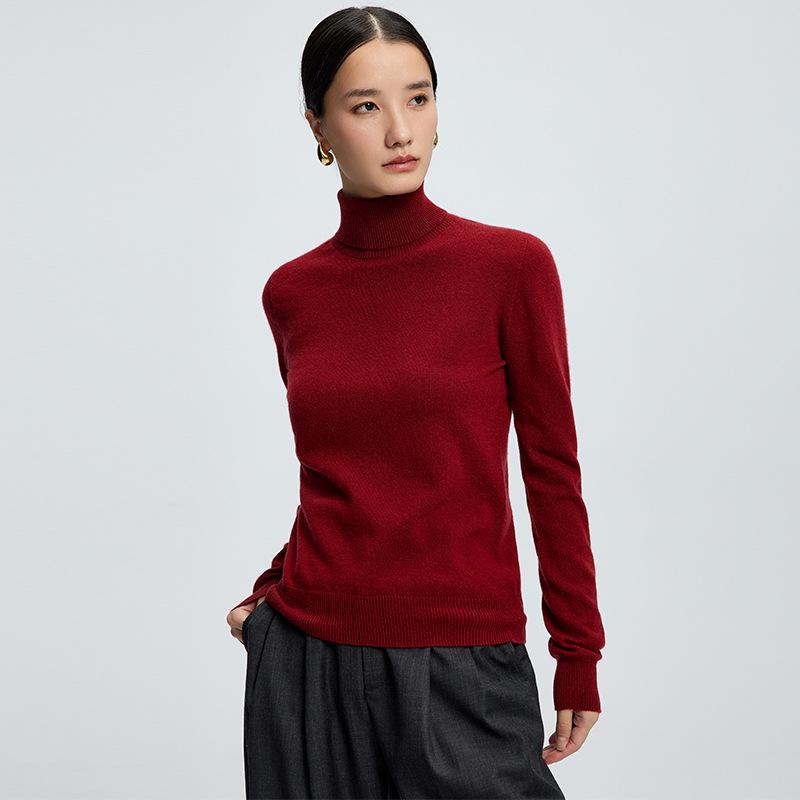 Women's Cashmere High-Neck Pullover Sweater - Autumn/Winter, Pure Color, Long Sleeve, Skin-Friendly Knitted Base Layer