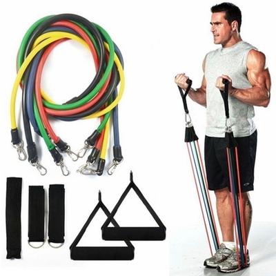 11pcs / Set Natural Tube Exercise Stretched Bands Elastic Training Pull Rope Yoga Pilates Workout Cordage High Quality