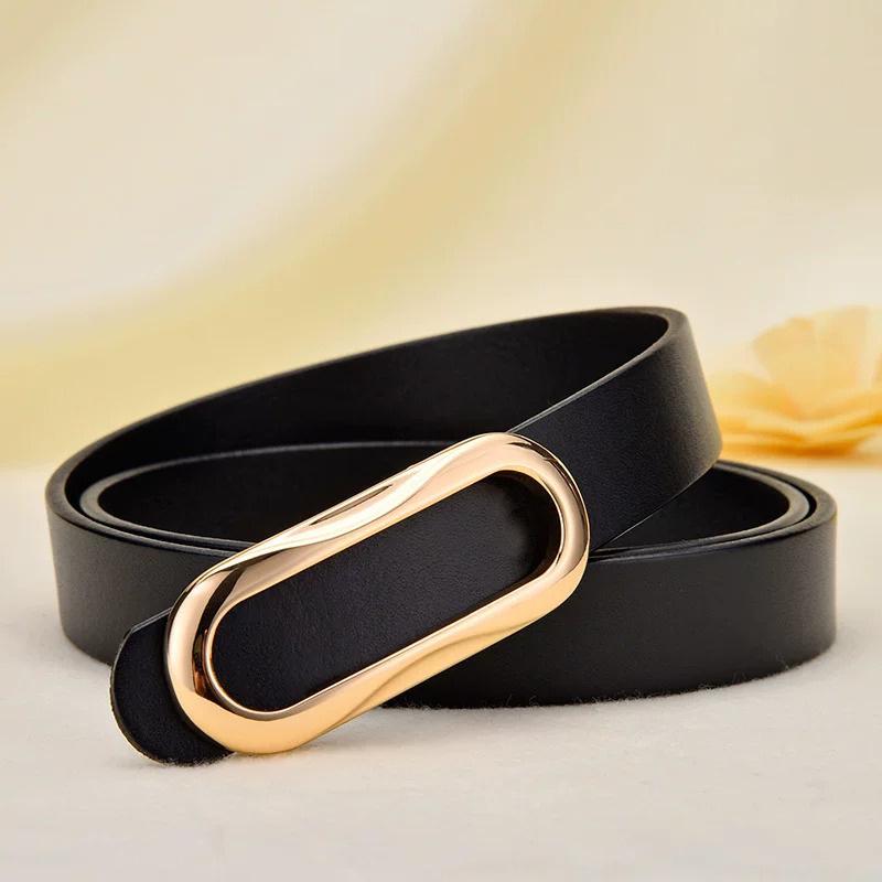 Women's Genuine Leather Black Belt - Casual, Simple, Versatile Accessory for Waist and Jeans, Thin Design for Suit Pants